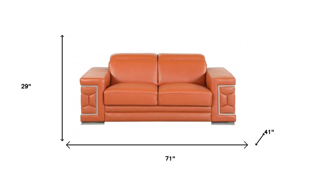 Two Piece Indoor Camel Italian Leather Five Person Seating Set