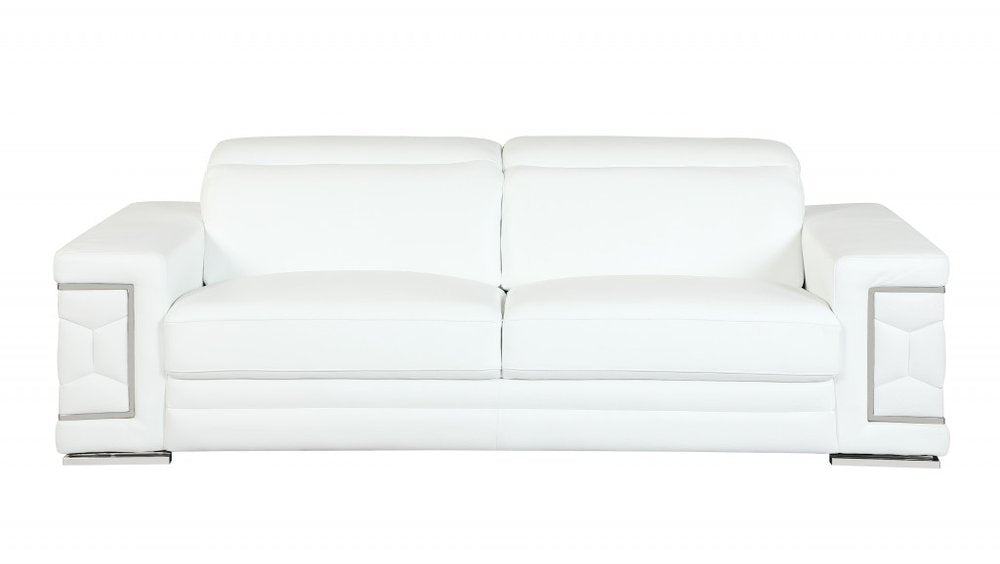 Two Piece Indoor White Italian Leather Five Person Seating Set