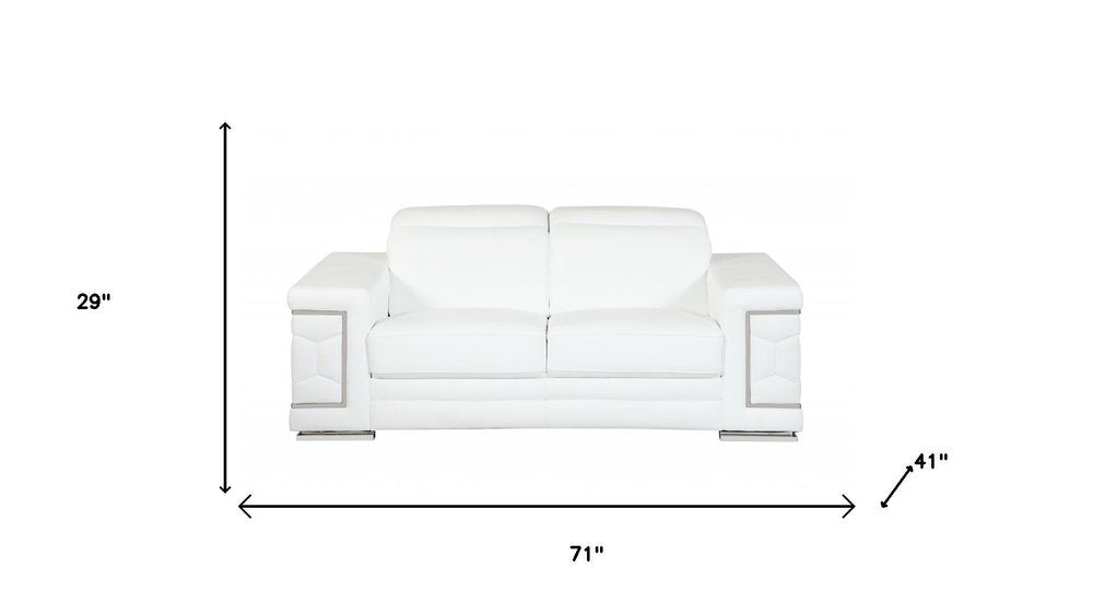 Two Piece Indoor White Italian Leather Five Person Seating Set