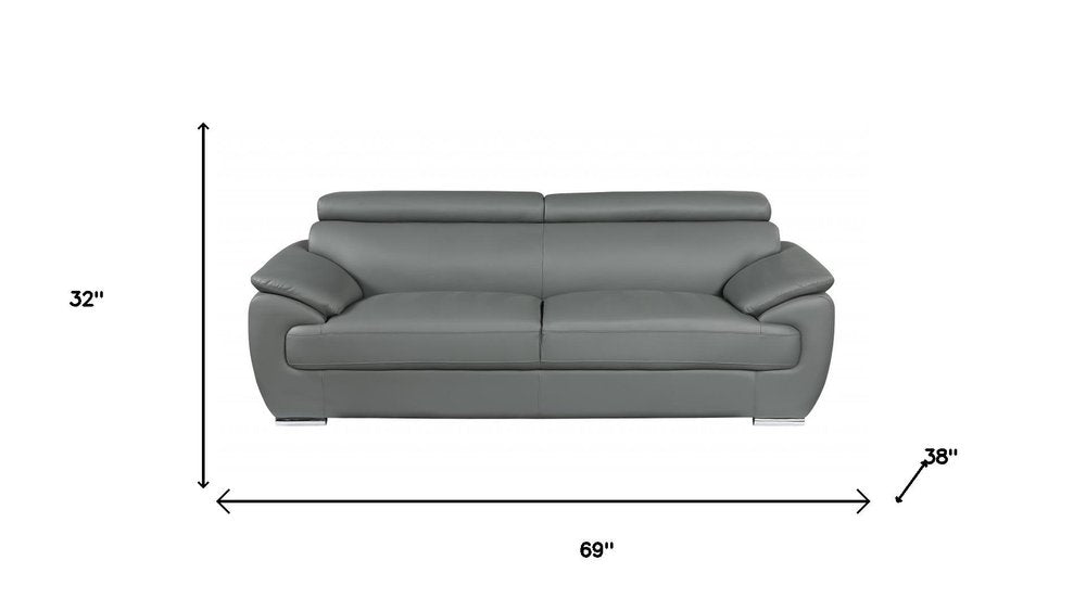 Two Piece Indoor Gray Genuine Leather Five Person Seating Set