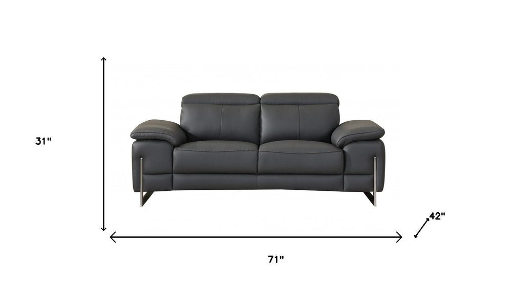 Two Piece Indoor Dark Gray Italian Leather Five Person Seating Set
