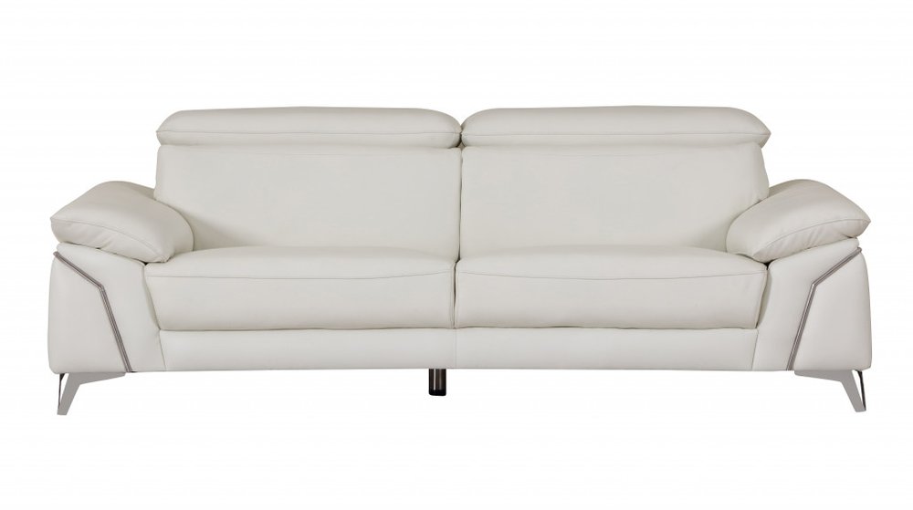 Two Piece Indoor White Italian Leather Five Person Seating Set