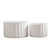 Round Storage Table Set With Lift Off Lid, Nesting Design, Elegant Curved Edge Shape For Living Room - Cream White