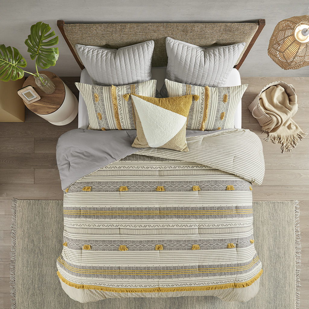 Cody - 3 Piece Comforter Set - Gray / Yellow