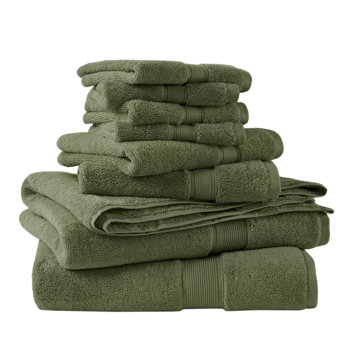 800GSM Ultra-Soft Absorbent 8 Piece Towel Set - Olive Green