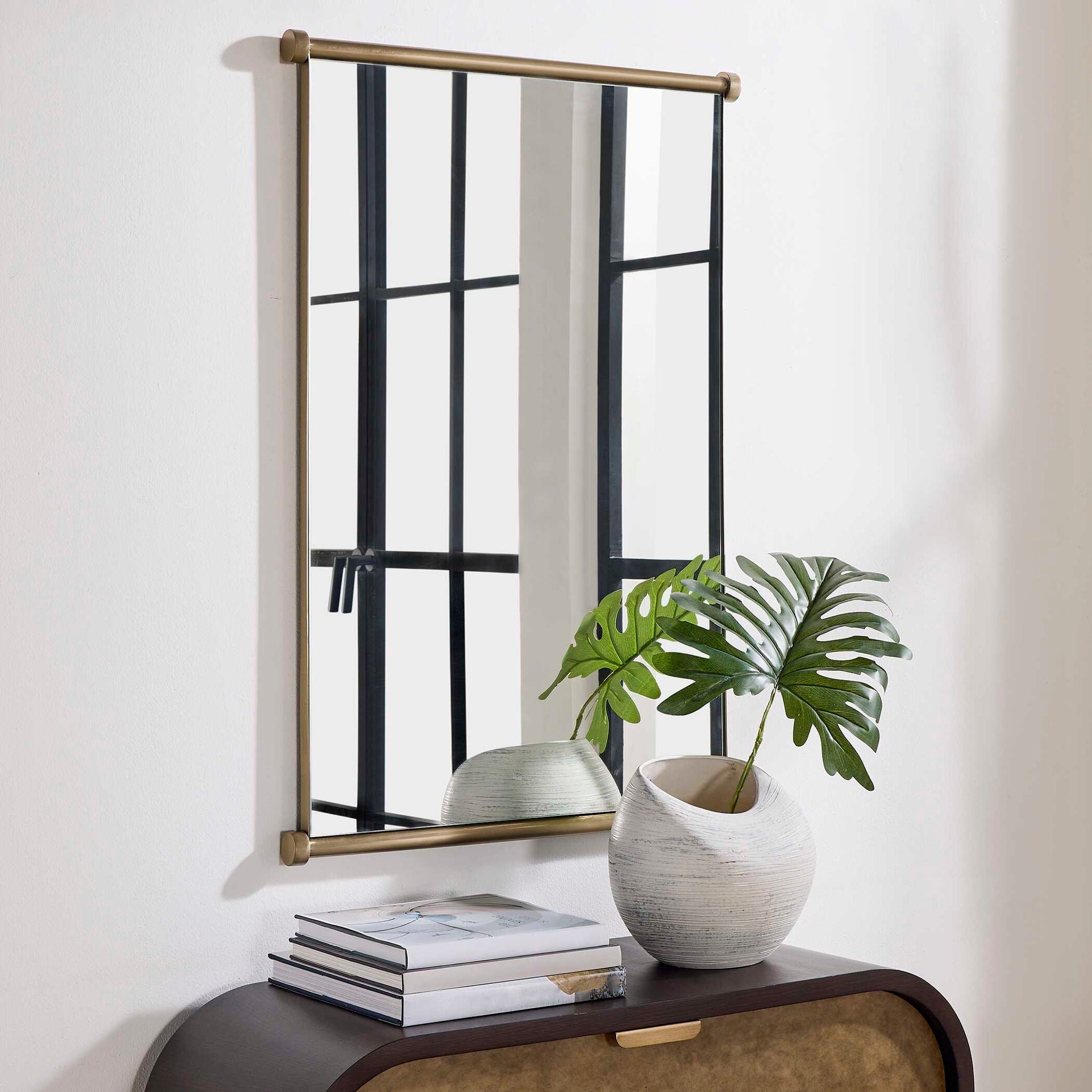 Scroll - Rectangular Mirror - Brass / Gold