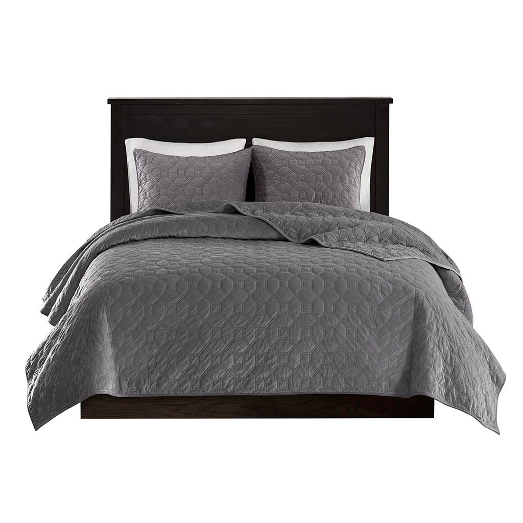 Harper - Reversible 3 Piece Coverlet Set - Gray