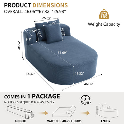 Oversized Corduroy Chaise Lounge Sofa Bed With Deep Seat And Soft Pillows, Wide Seat, No Assembly Required - Blue