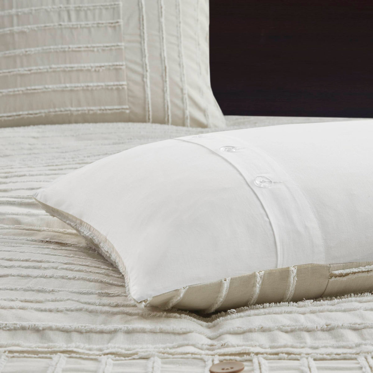 Essence - Oversized Cotton Clipped Jacquard Comforter Set With Euro Shams and Throw Pillows - Ivory