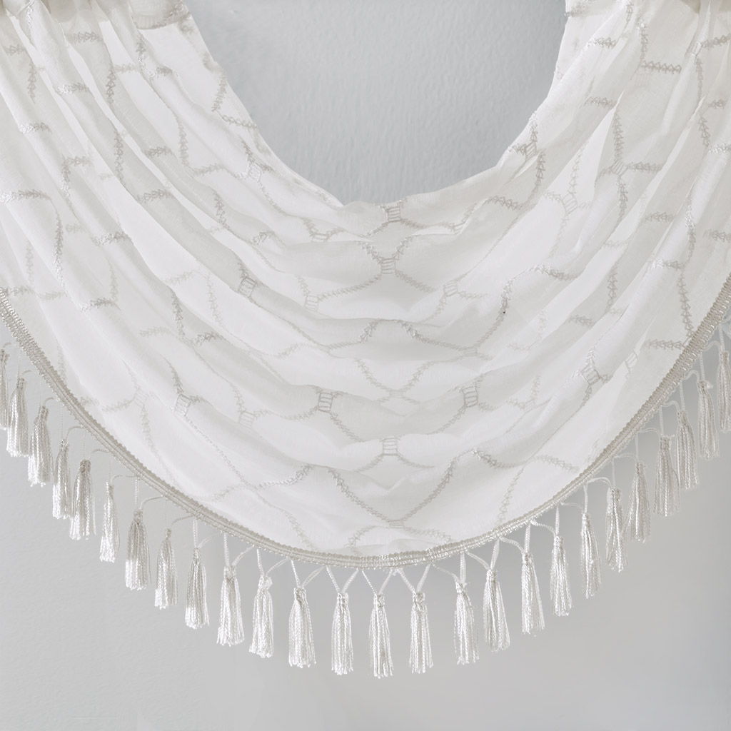 Irina - Diamond Sheer Embroidered Waterfall Valance - White