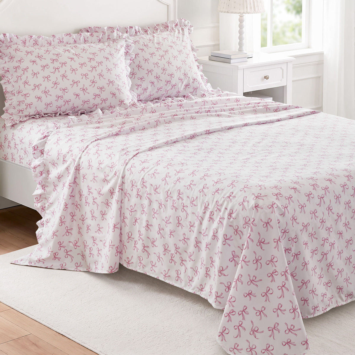 Microfiber Ruffle - Full Sheets - Pink Bow