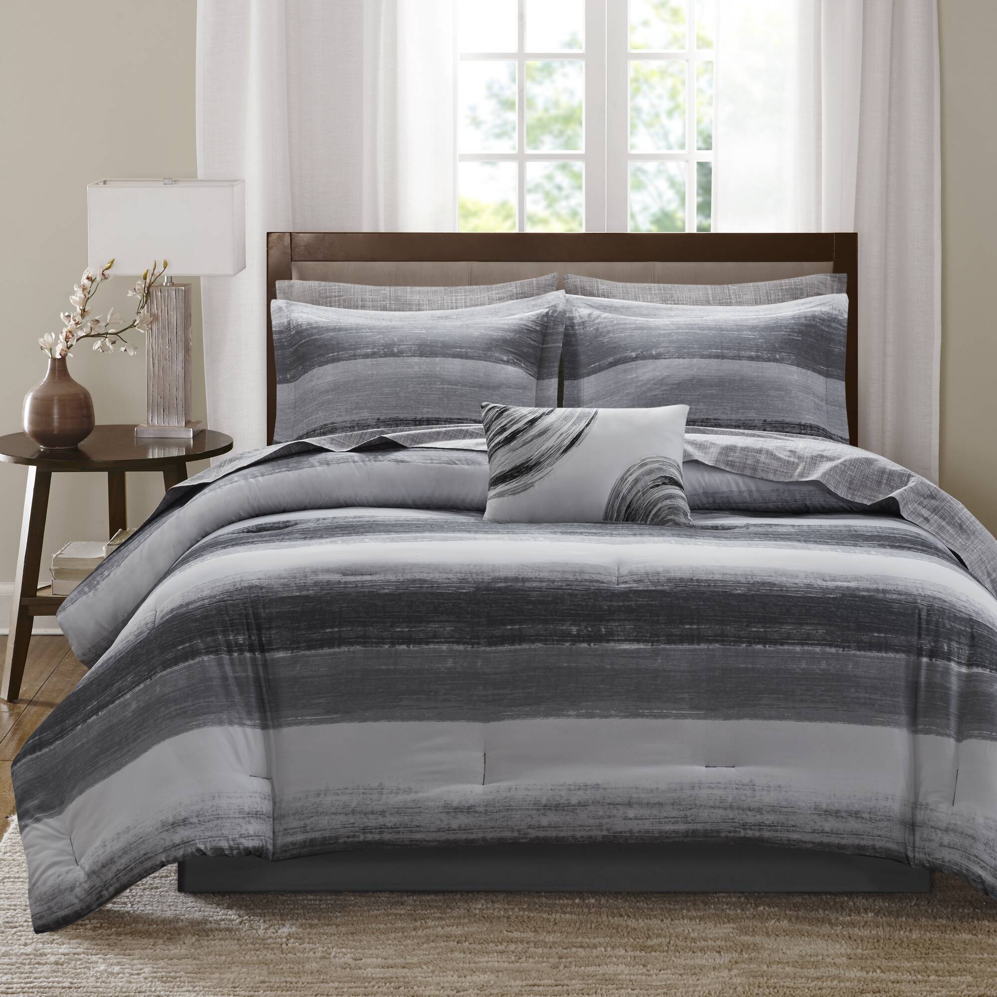 Saben - Full 9 Piece Comforter Set With Bed Sheets - Black