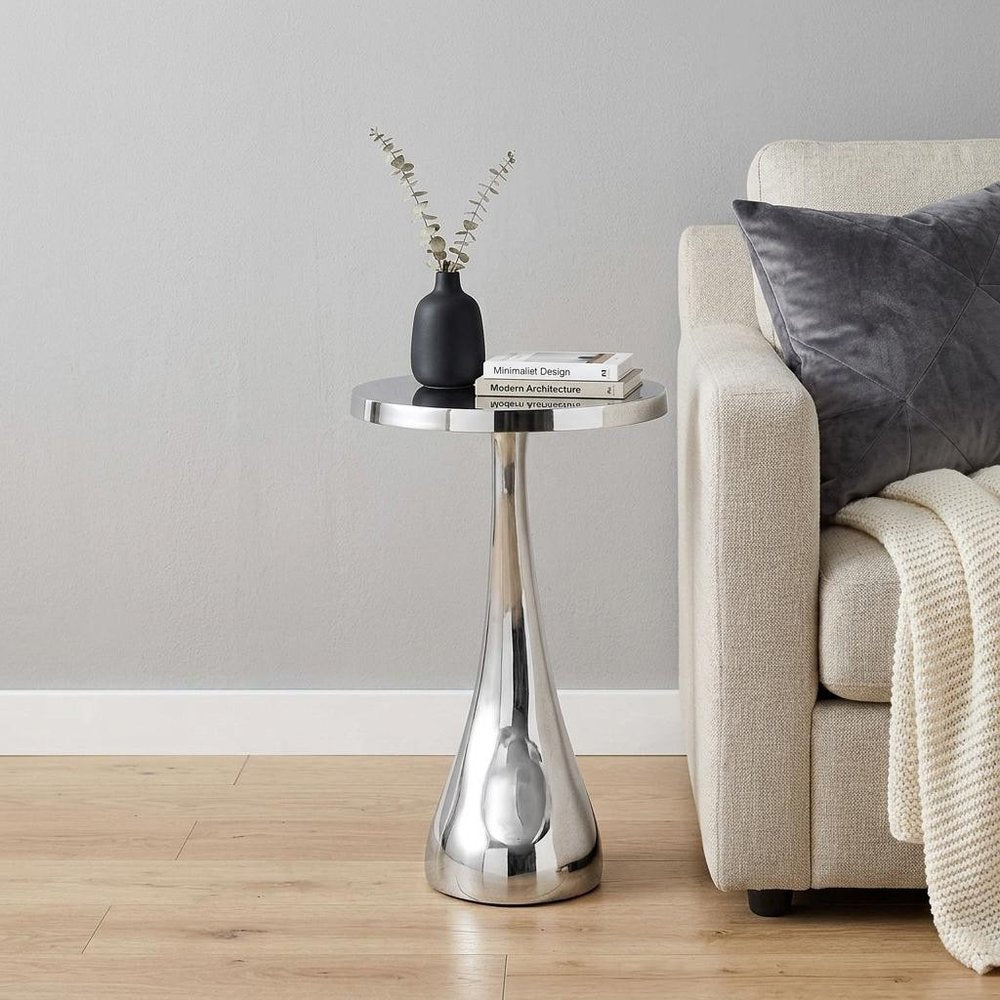 21" Silver Aluminum Round Abstract End Table