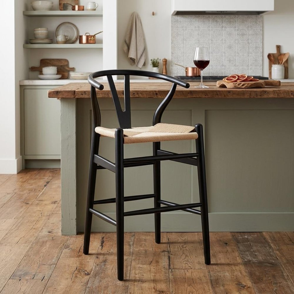Natural And Black Solid Wood Counter Height Bar Chair