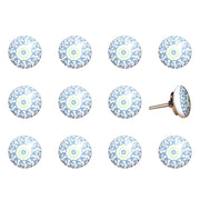 Set of Twelve White And Light Blue Metal And Ceramic Drawer Pull Knobs