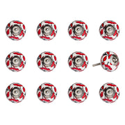 Set of Twelve Red And White Ceramic Drawer Pull Knobs