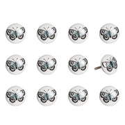 Set of Twelve Black And White Botanical Ceramic Drawer Pull Knobs