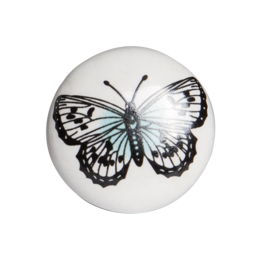 Set of Twelve Black And White Botanical Ceramic Drawer Pull Knobs