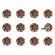 Set of Twelve Red And Yellow Botanical Ceramic Drawer Pull Knobs