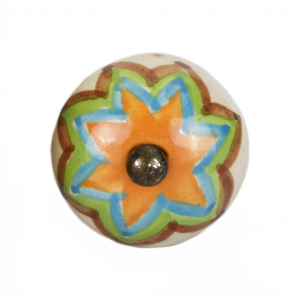 Set of Twelve Green And White Floral Ceramic Drawer Pull Knobs