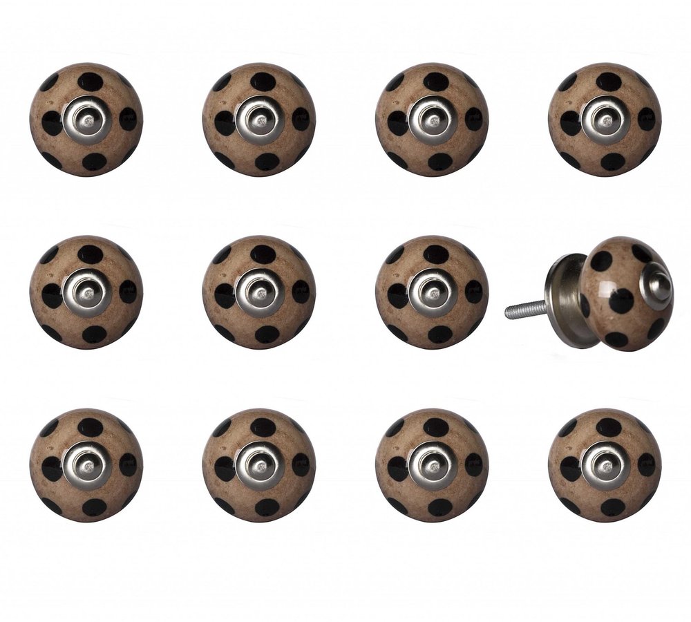 Set of Twelve Brown And Black Geometric Ceramic Drawer Pull Knobs