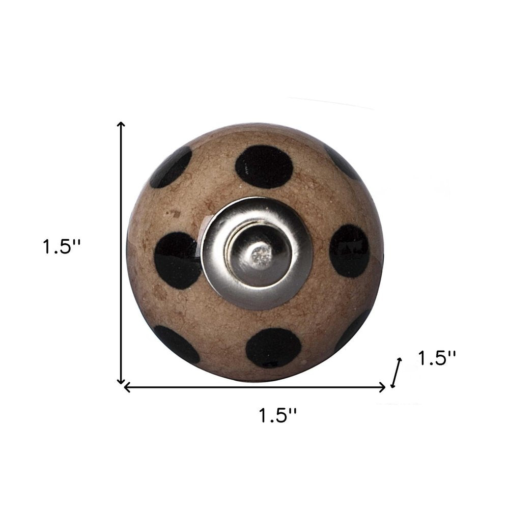 Set of Twelve Brown And Black Geometric Ceramic Drawer Pull Knobs