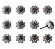 Set of Twelve Black And White Floral Ceramic Drawer Pull Knobs