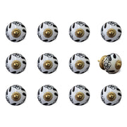 Set of Twelve Black And White Ceramic Drawer Pull Knobs