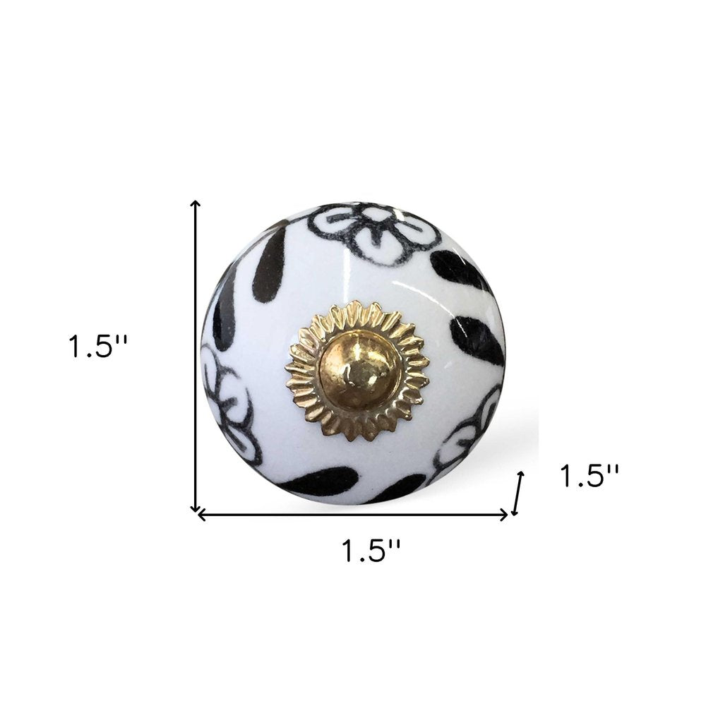 Set of Twelve Black And White Ceramic Drawer Pull Knobs