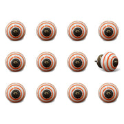 Set of Twelve Orange And White Geometric Ceramic Drawer Pull Knobs