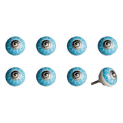 Set of Eight Aqua And White Floral Ceramic Drawer Pull Knobs