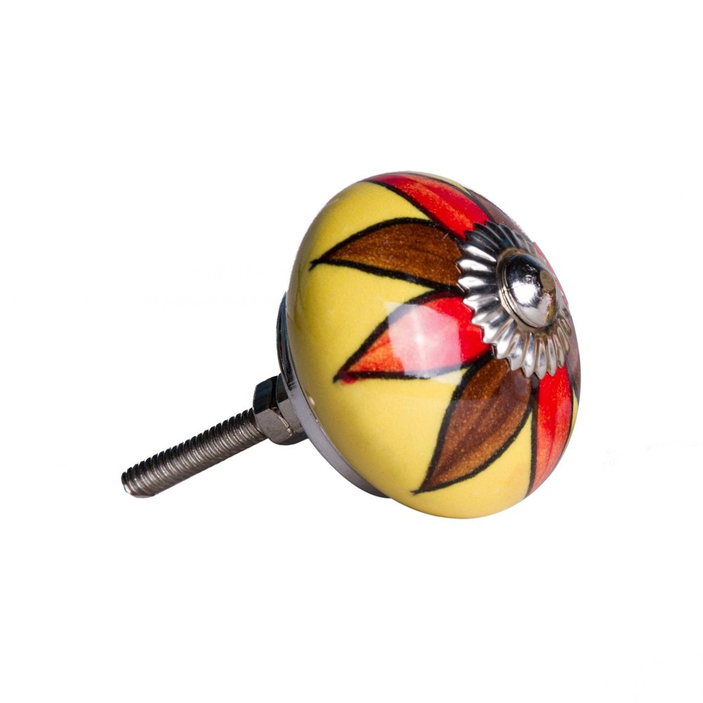 Set of Twelve Red And Yellow Floral Ceramic Drawer Pull Knobs