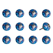 Set of Twelve Blue And White Botanical Ceramic Drawer Pull Knobs