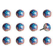 Set of Twelve Blue And White Floral Ceramic Drawer Pull Knobs