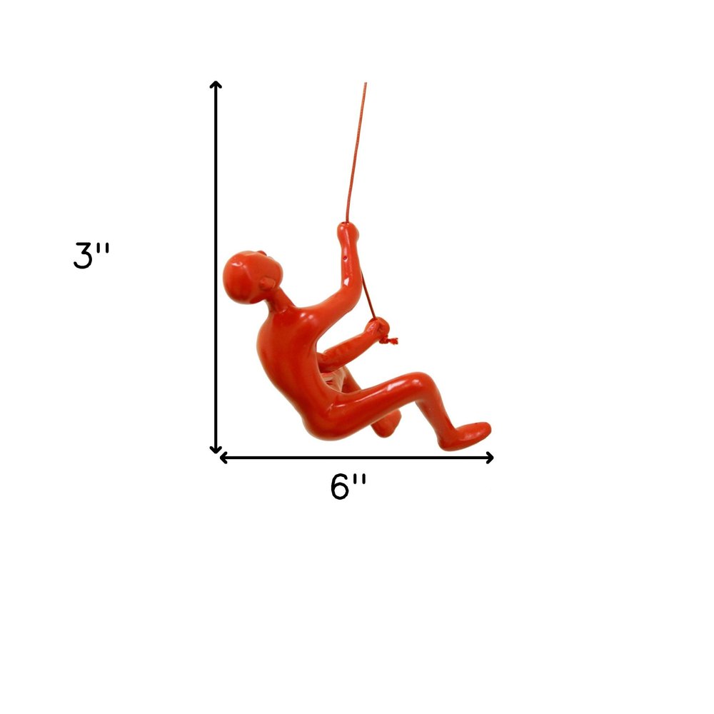 6" X 3" Red Resin Climbing Man Hanging Dimensional Sculpture
