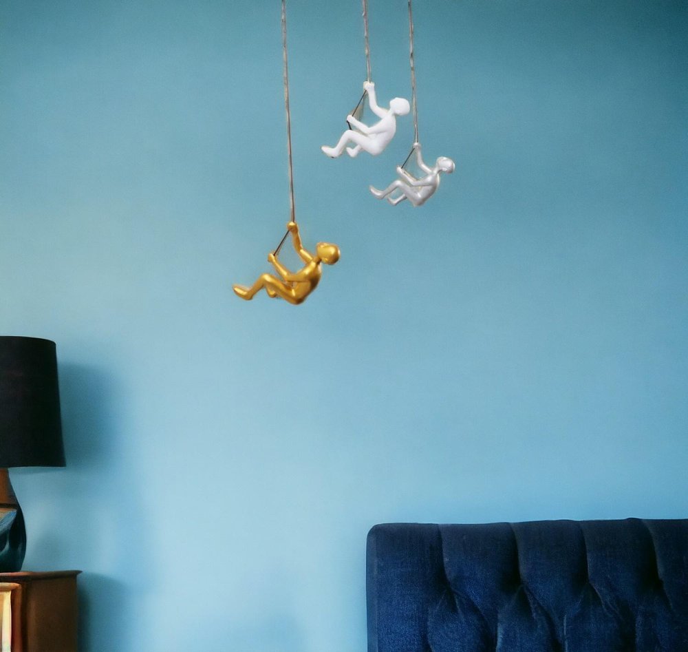 Set of Three Gold Silver And White Resin Hanging Dimensional Sculpture