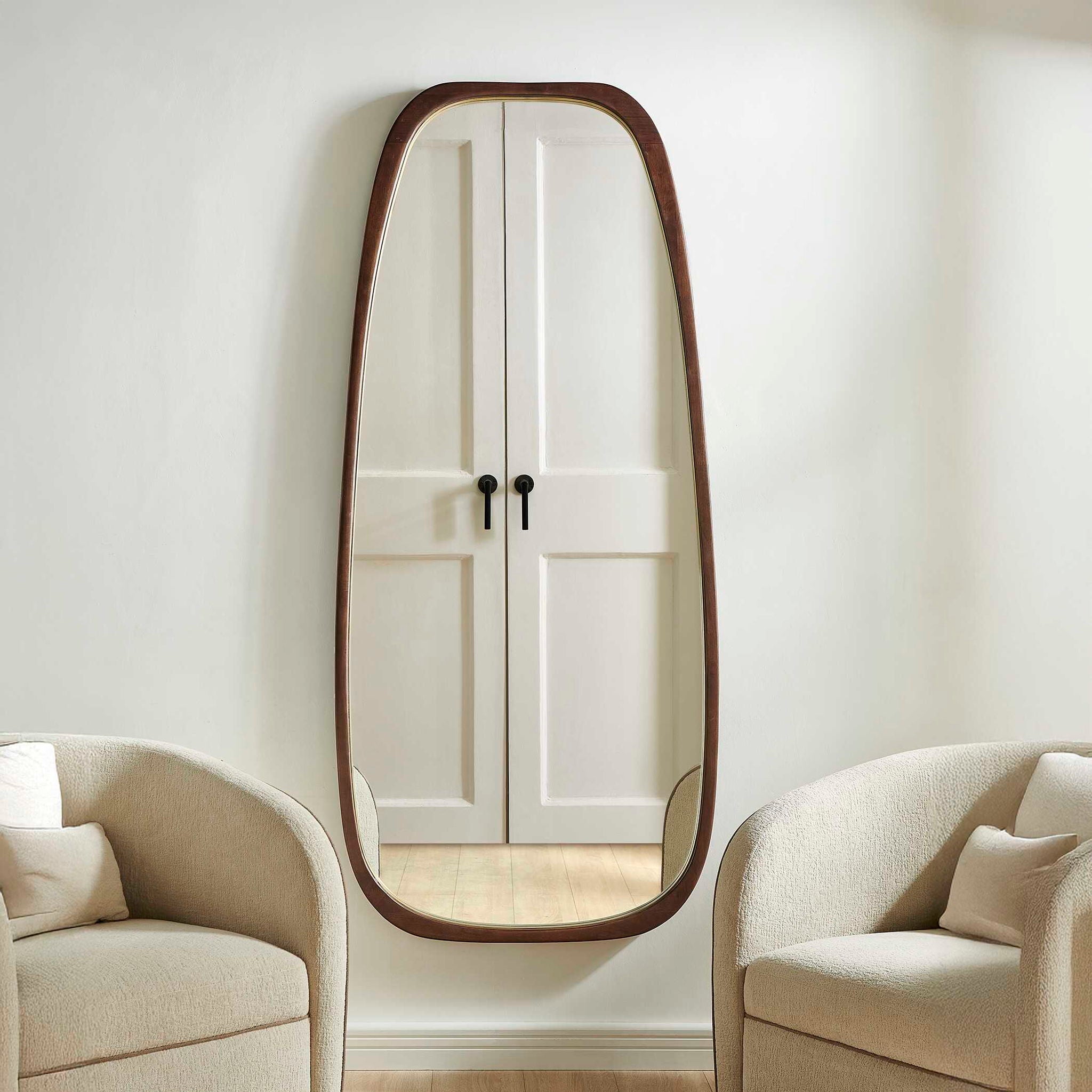 Zachari - Asymmetrical Tall Mirror - Gold / Woodtone
