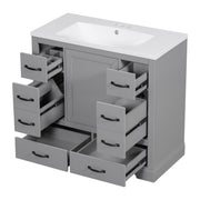 Modern Bathroom Vanity With Sink, 6 Drawers, Adjustable Shelf