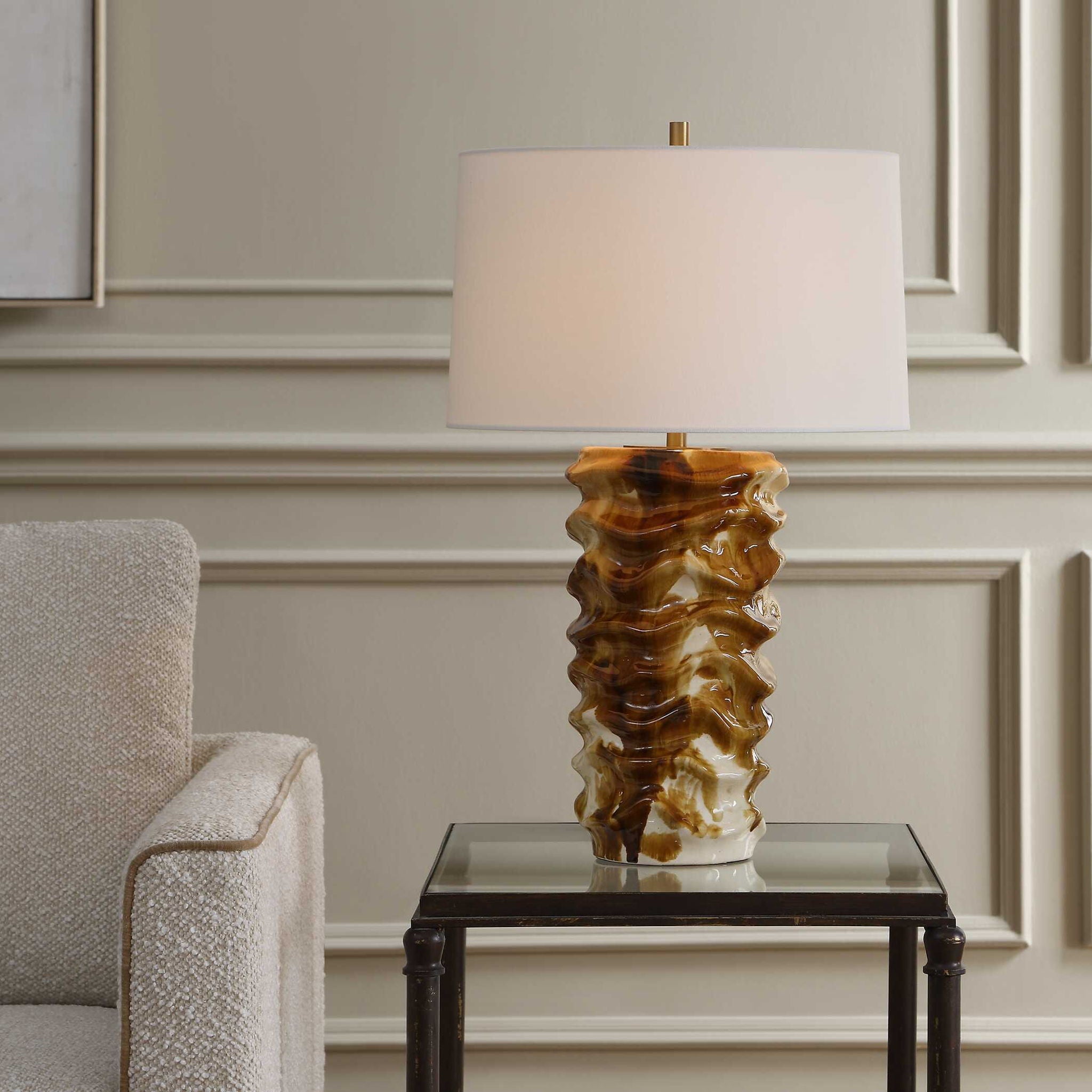 Bassa - Glazed Table Lamp - Brown / Cream