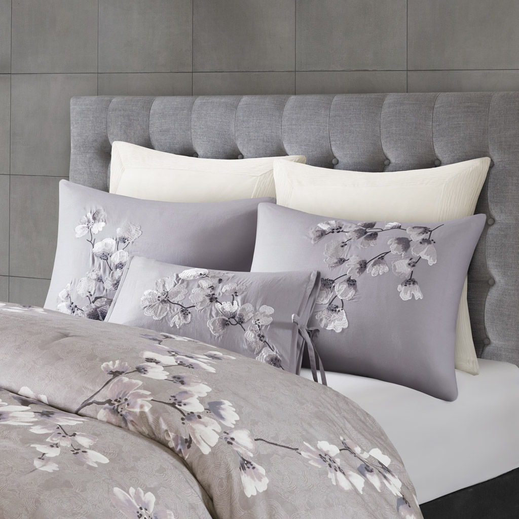 Sakura Blossom - King 3 Piece Sateen Printed Comforter Set - Lilac