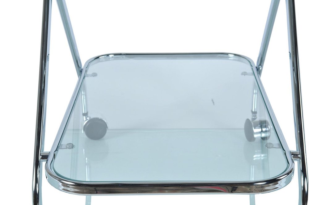 26" Silver Metal and Glass Rolling Bar Cart