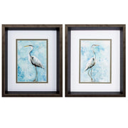 10" X 12" Brushed Silver Frame Hazy Morning Heron (Set Of 2)