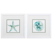 Set of Two Aqua Coastal White Square Framed Art