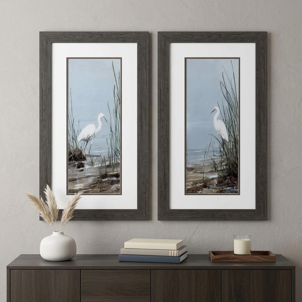Set of Two Island Egret Brown Framed Art