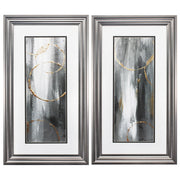 Set of Two Modern Abstract Gunmetal Framed Art