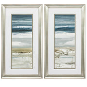 Set of Two 27" X 15" Ocean Print Silver Framed Art Wall Decor