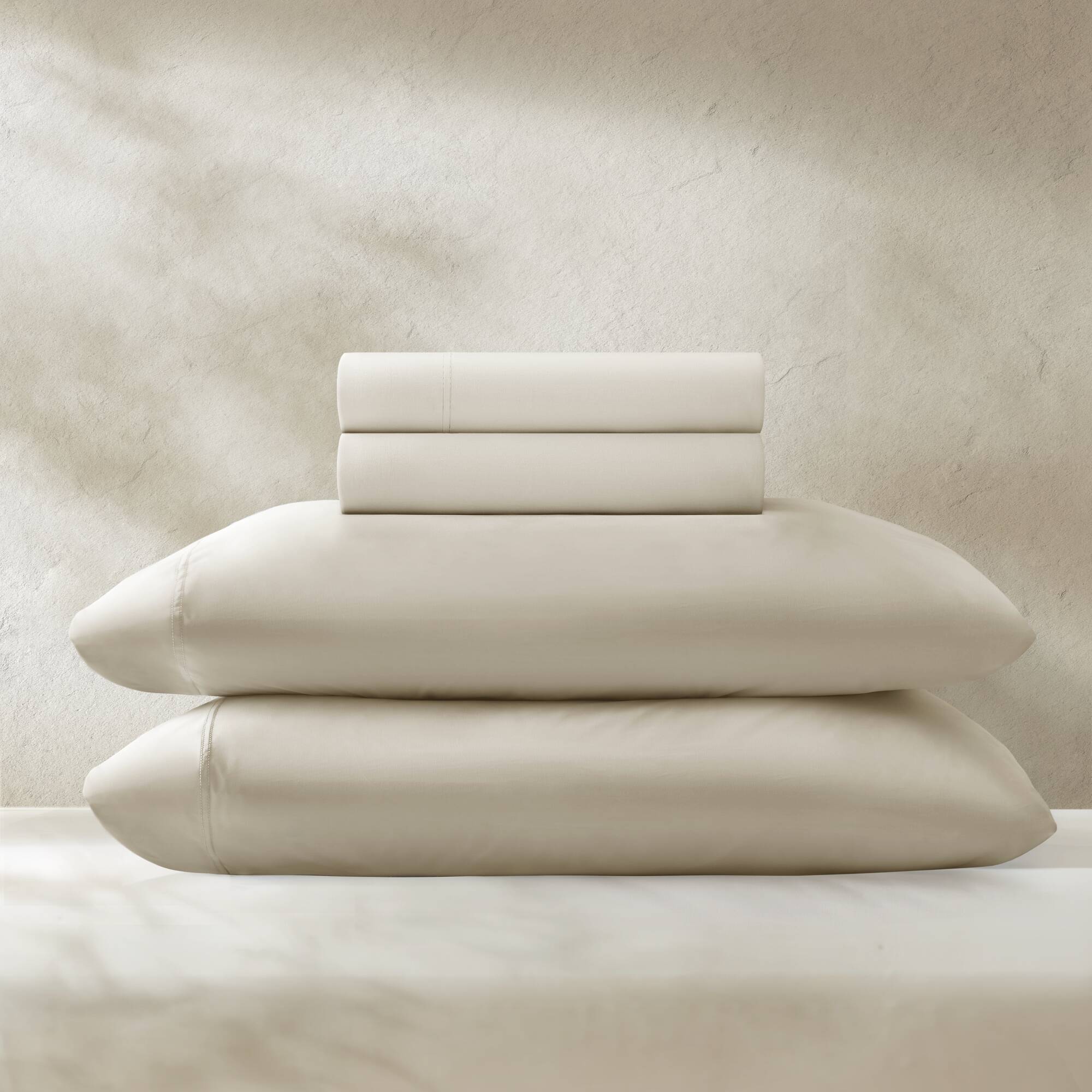 Split King Stretch Jersey Sheet Set - Ivory