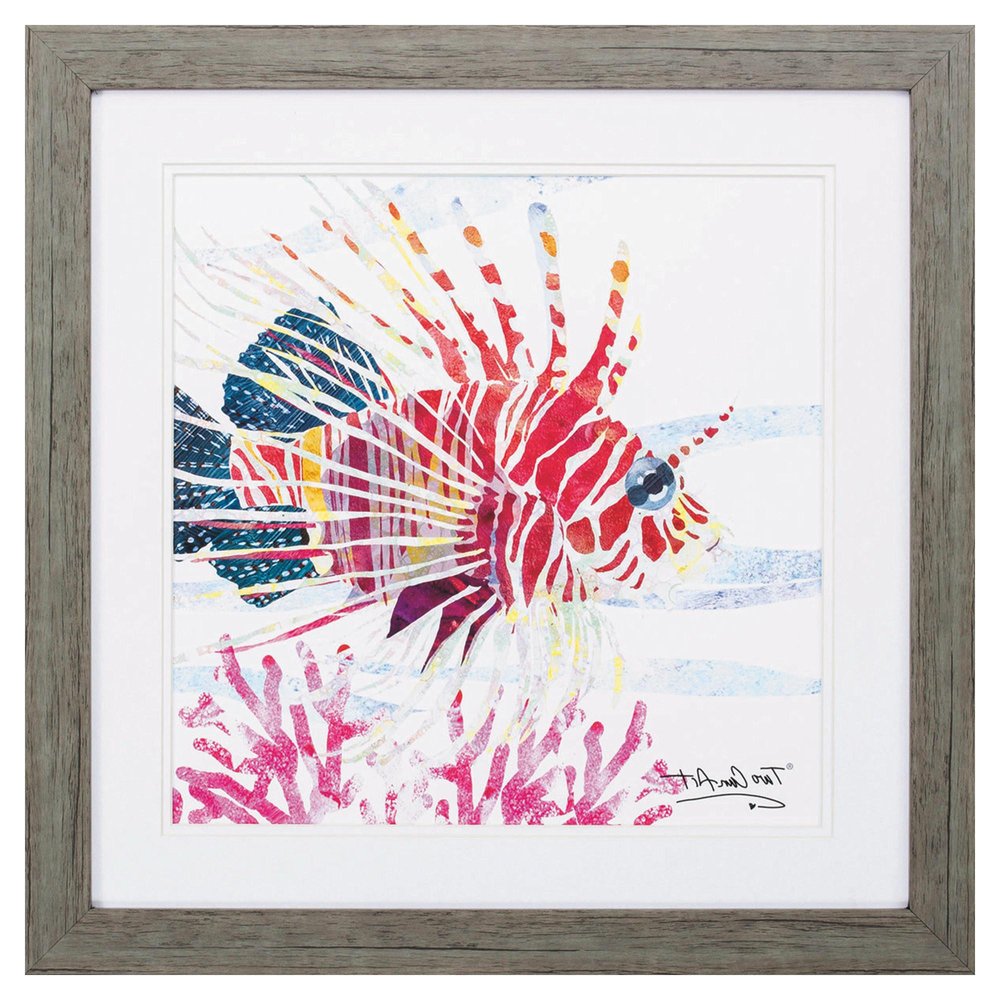23" X 23" Sea Creature Fish Brown Square Framed Art