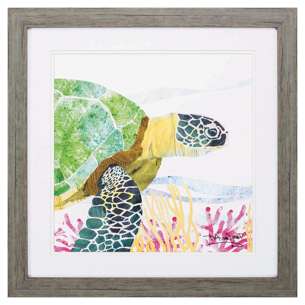 23" X 23" Sea Creature Sea Turtle Brown Square Framed Art