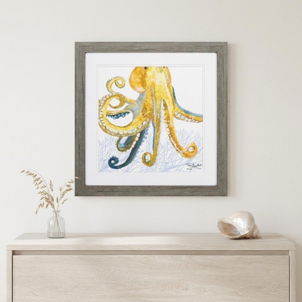 23" X 23" Sea Creature Octopus Brown Square Framed Art